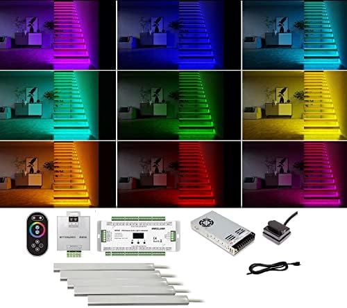 GRANDLUMEN Intelligent LED Stair Lighting Sets with Motion Sensors, RGB & WW Color Changing, Cascading Step Lights Indoor for Max 16 Stairs, 2 ft Long