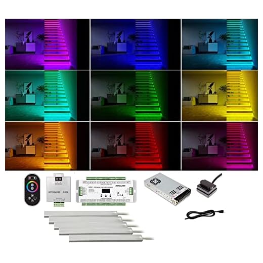 GRANDLUMEN Intelligent LED Stair Lighting Sets with Motion Sensors, RGB & WW Color Changing, Cascading Step Lights Indoor for Max 16 Stairs, 2 ft Long
