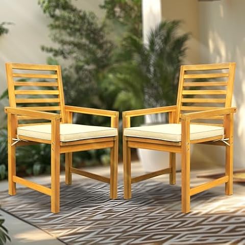 Tranquillo Solara Acacia Wood Outdoor Chair Set of 2 with Cushions – 500lbs Capacity, Weather-Resistant Patio Chairs for Garden, Deck, or Porch Cover
