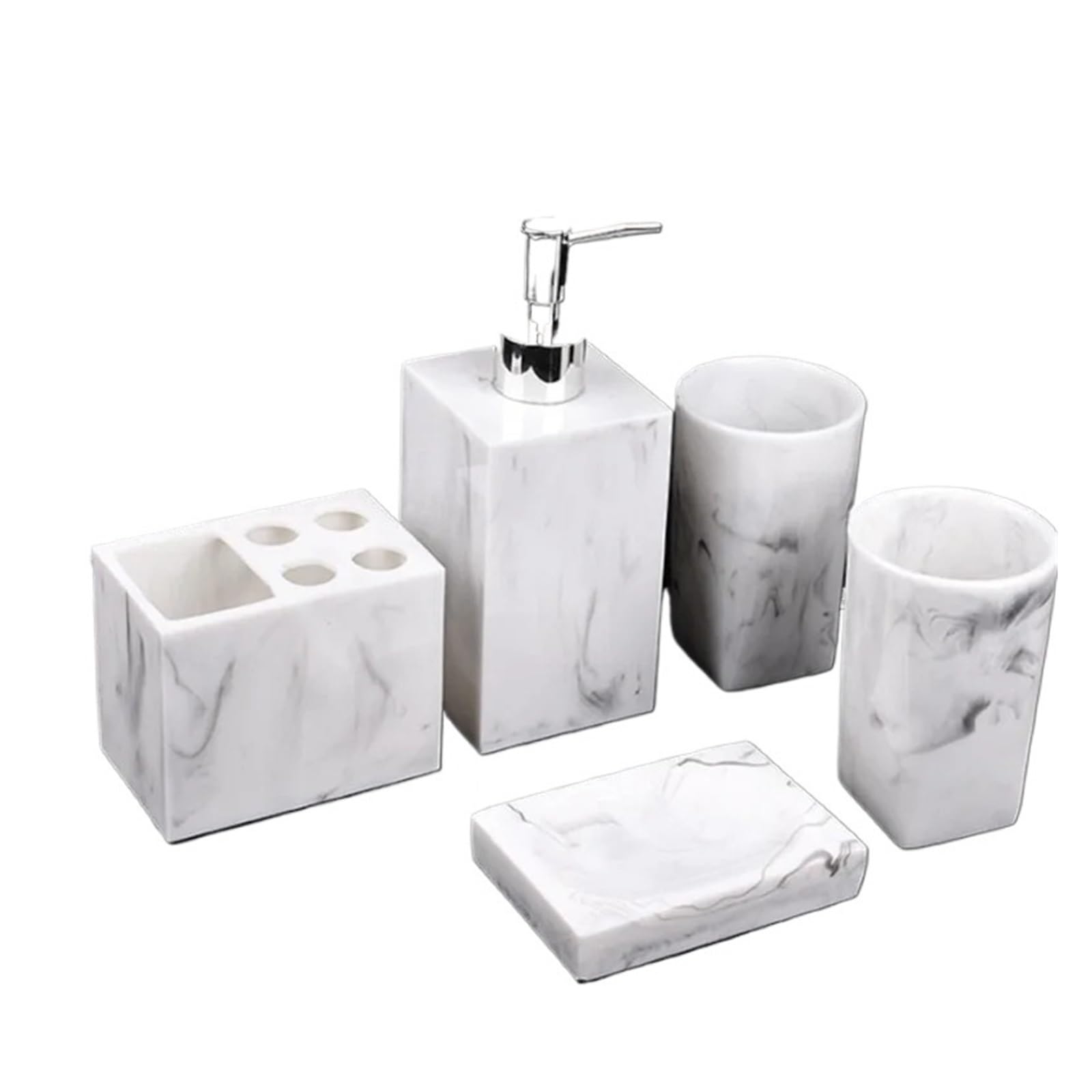 Bathroom Soap Dispenser Set Resin Imitation Marble Bathroom Accessory Set Mouthwash Cup Soap Toothbrush Holder Shampoo Bottle Household Wash