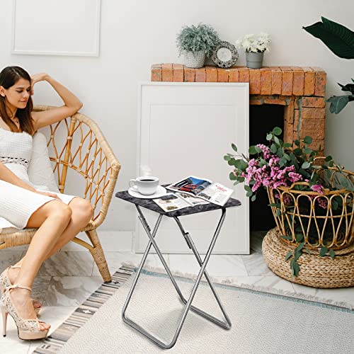 Image of Garden 4 you Portable Folding TV Tray /TV Trays Foldable Dinner Snack Trays Table, Portable Foldable Table Small Sofa Bedside Tables with Light Weight, 15 x 18.9 x 26 in(Black Marble,1PC)