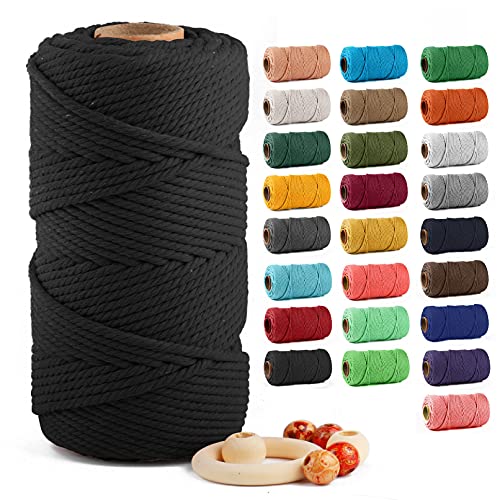Image of ZUEXT Macrame Cord, Black, 5mm x 109yds Cotton String Macrame Yarn
