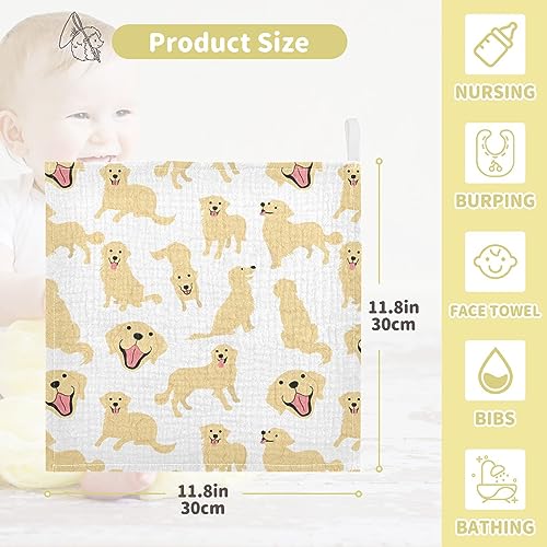 Image of vvfelixl Baby Muslin Washcloths Golden Retriever Dog Baby Burp Cloths Cotton Baby Face Towel for Newborn Infants Boys Girls Soft and Absorbent 11.8 X 11.8 in, 3 Pack