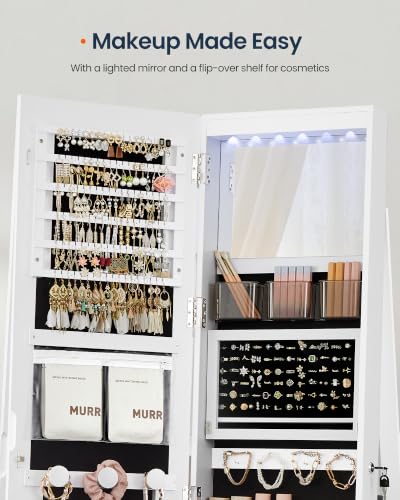 Image of SONGMICS HOME LED Standing Jewelry Armoire, Vanity Mirror with Storage