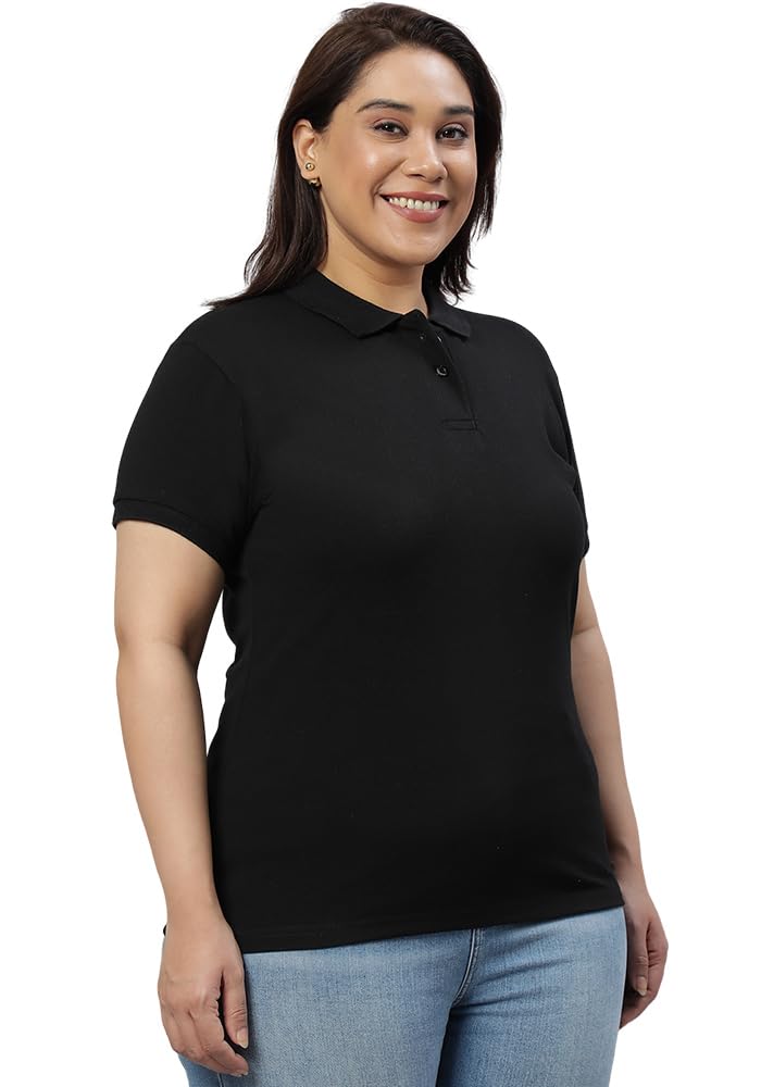 - Womens Plus Size Polo Collar Neck T-Shirt Top