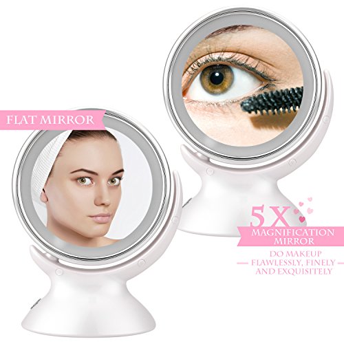 Molain Lighted Makeup Mirror 360° Rotatable 5X Magnification LED Tap Bathroom and Vanity Mirror with Lights