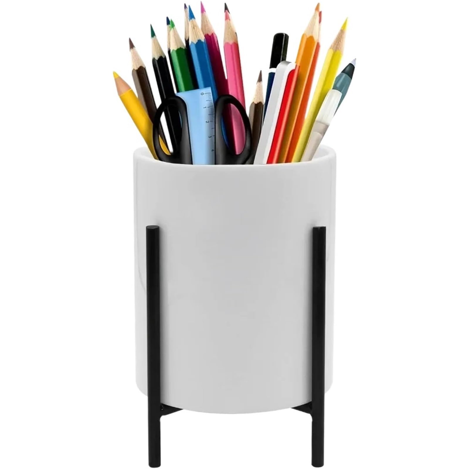 Pencil Holder Portalápices y bolígrafo for mesa, de cerámica con metal negro for mujer, organizador escritorio(Color3)