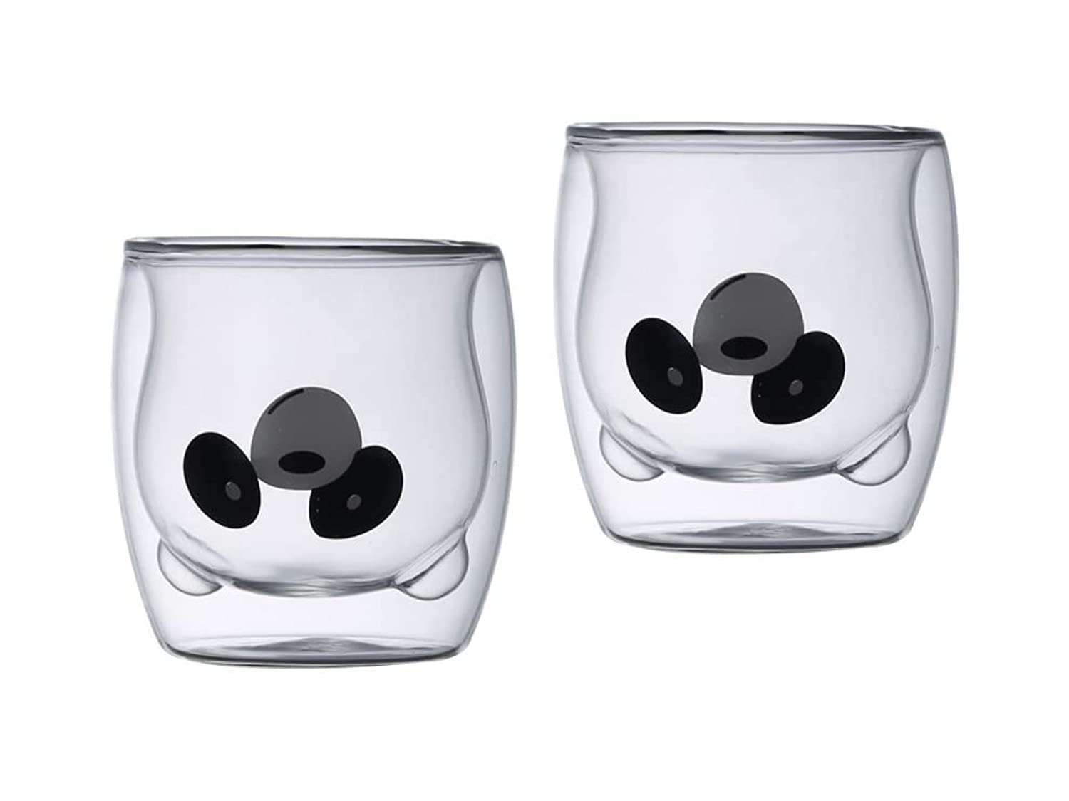 NB Cute Glass Mugs Bear Coffee Tea Coffee Cup Milk Couple Double Wall Glass Mugs. Juice Milk Chocolate Cappuccino Animal Cup Funny Valentine's Day Birthday Gifts For Boys And Girls (2Pack)