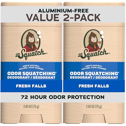 Dr. Squatch Natürliches Deodorant für Männer ohne Aluminium mit Aktivkohle & Postbiotika für bis zu 72 Stunden Schutz vor Körpergeruch Fresh Falls 75 g Deo Stick Herren (2er-Pack)