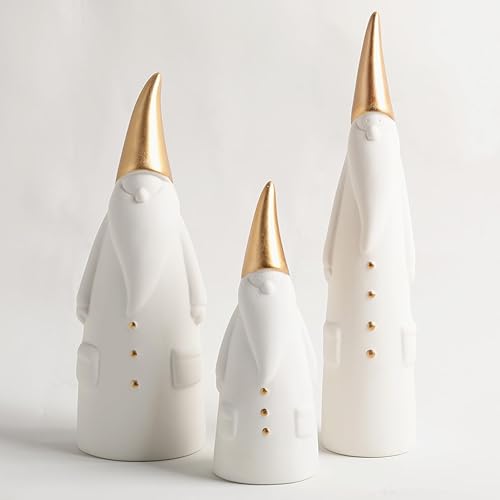 Juego de 3 gnomos de Navidad de cerámica para decoración de Navidad, estatuas y esculturas de Papá Noel, gnomos de Navidad para centro de mesa,
