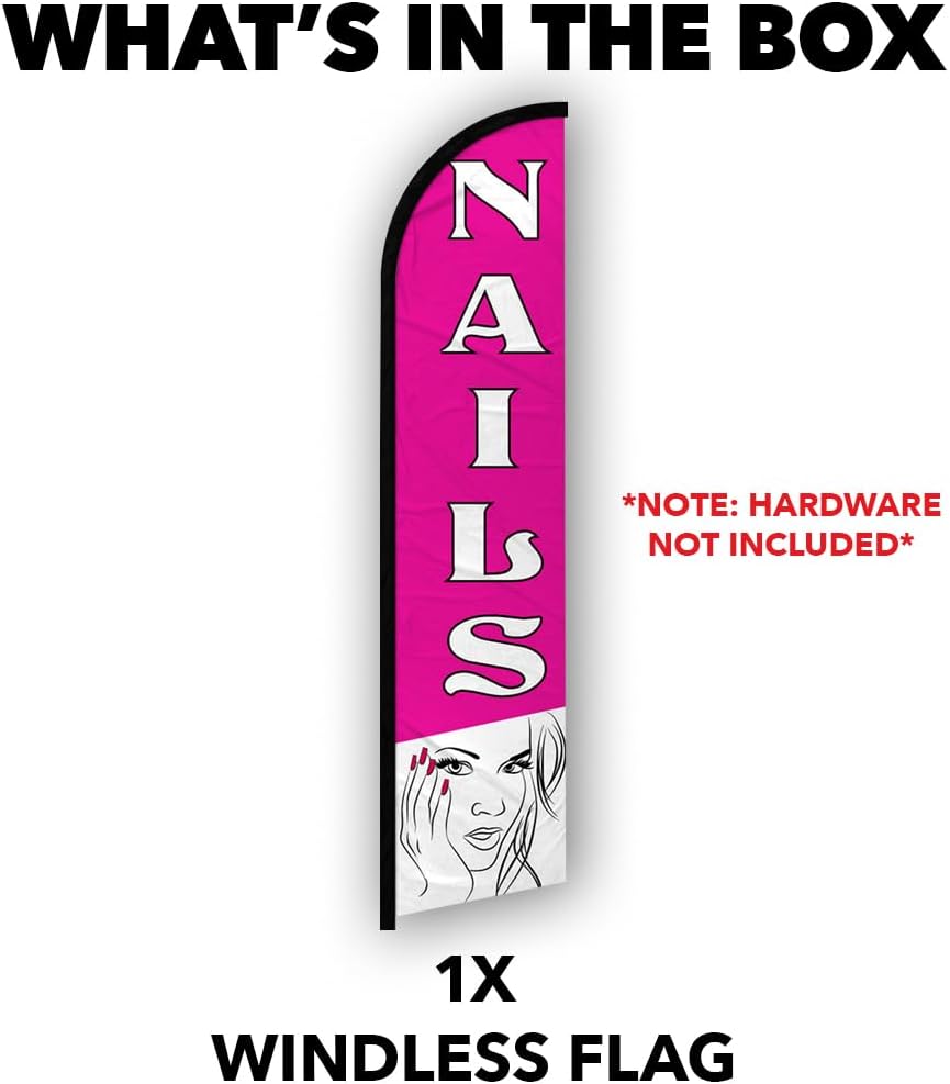 Infinity Republic - Nails Windless Full Sleeve Banner Swooper Flag - Perfect for Businesses, Advertising, Marketing, Nail Salons