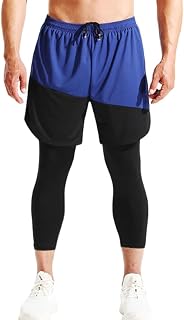 Men's Two in One Mesh Quick Dry Muscle Building Gym Sports Pants Outdoor Basketball Training Running