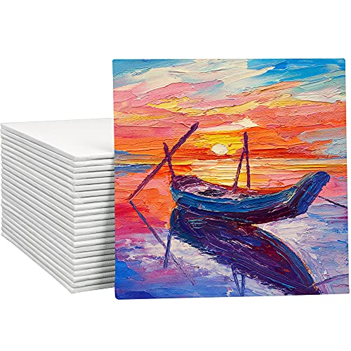 Fixsmith Painting Canvas Panel Boards -Art Canvas,24 Pack Small Square Canvases,Primed Canvas Panels,100% Cotton,Acid Free,Artist Canvas Board For Hobby Painters,Students & Kids (White, 6"X6") #TOP5