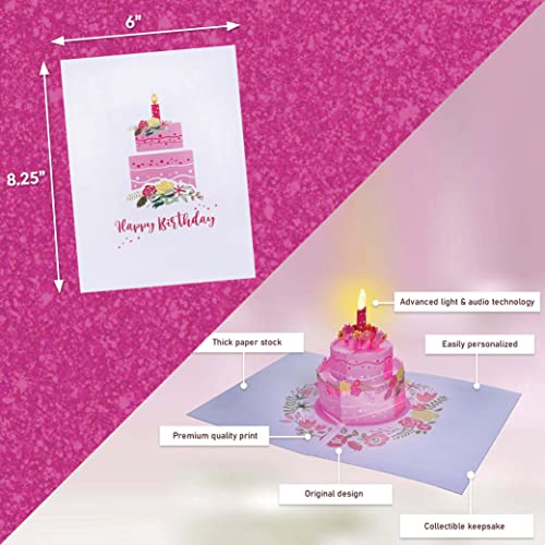 100 Greetings Birthday Lights & Music Pink Cake Card – Plays Hit Song Just The Way You Are – Pop Up Birthday Card For Wife, Girlfriend, Mom - Pop Up Birthday Cards For Women – Musical Birthday Cards #TOP3
