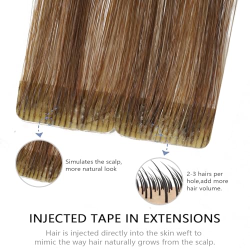 Image of COOKAYU Invisible Tape in Extensions Human Hair, Medium Brown to Caramel Blonde 20Inch 45g 20pcs Injected Tape in Human Hair Straight Invisi Edge Extension