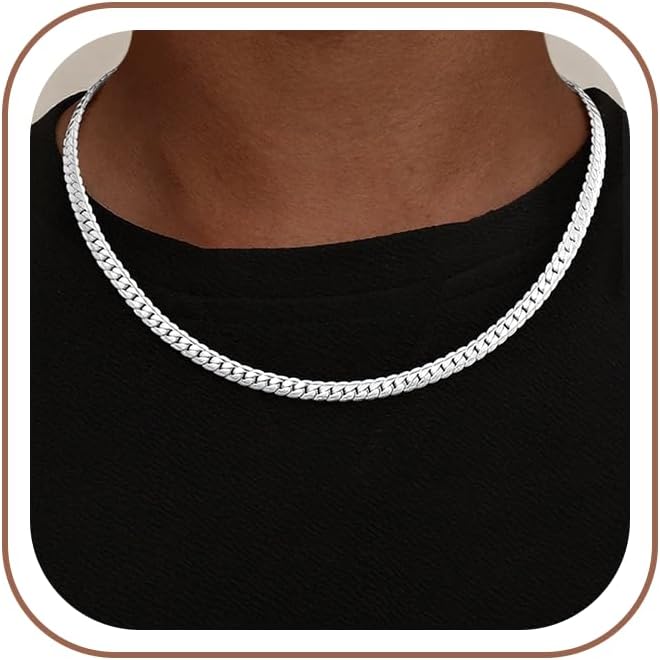 S925 Sterling Silver Chain Necklace for Men, 5mm/6mm Sterling Silver Cuban Link Curb Chain Necklace for Women Men Jewelry, 18 20 22 24 Inches