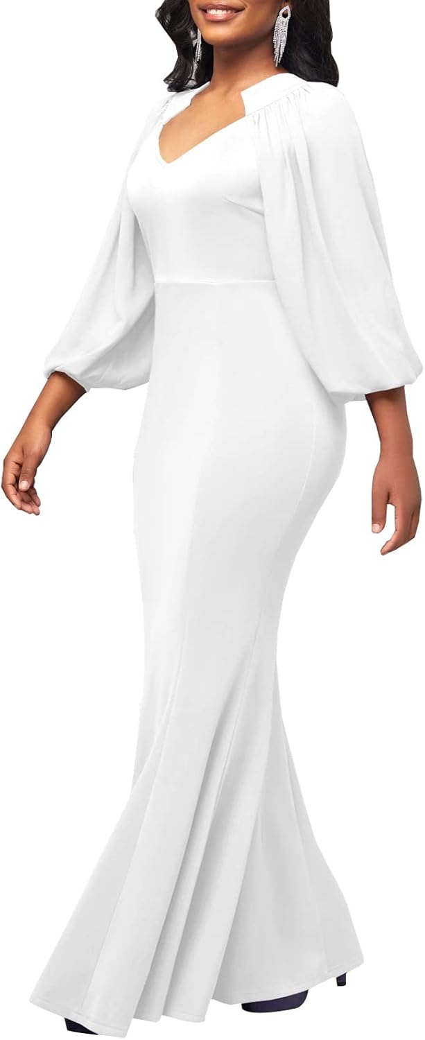 HugeNice Colorful Maxi Dresses for Women Sexy Long Sleeve Deep V Neck Bodycon Floor Length Dress - Image 2