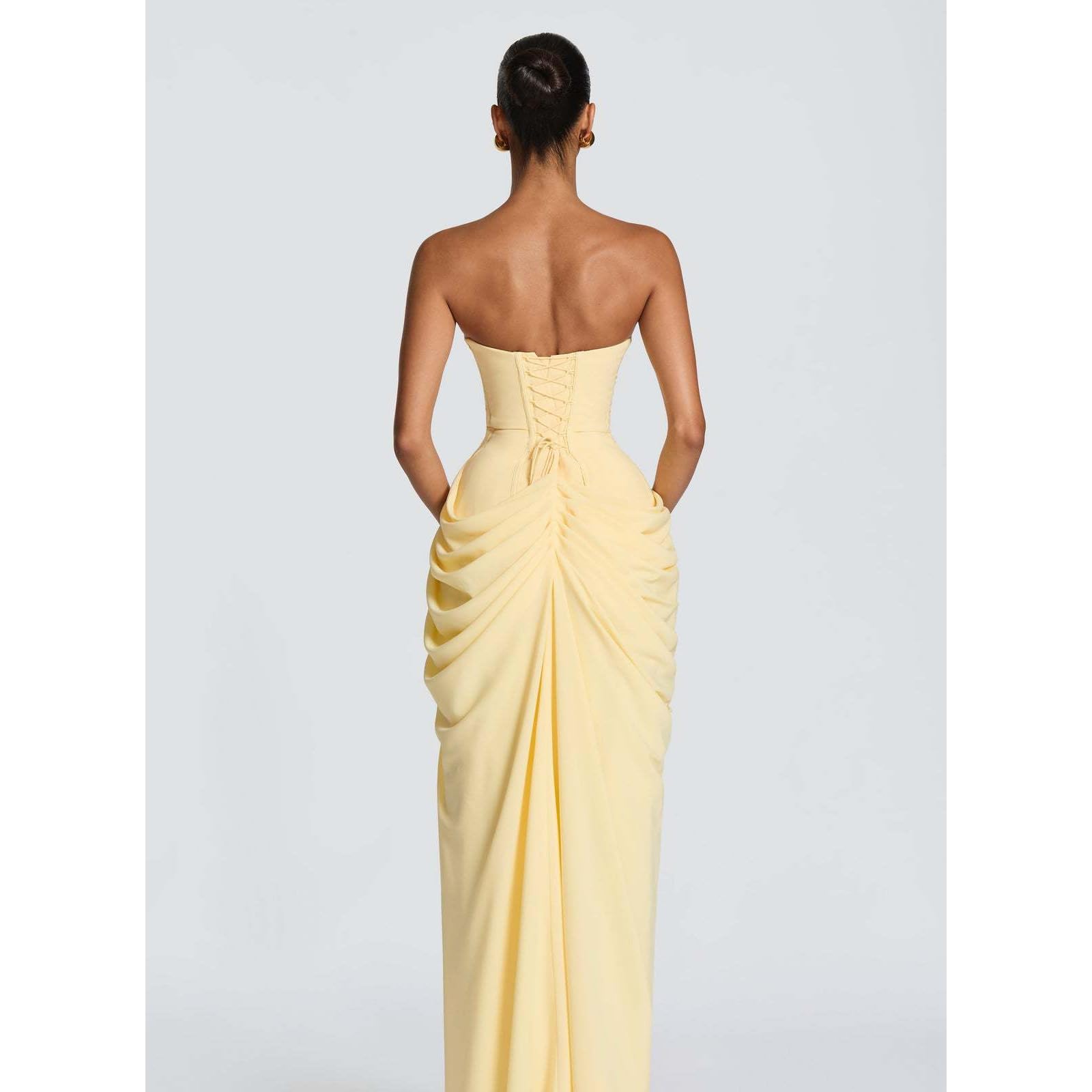 Vestido para mujer, diseño fruncido, tela de poliéster suave, sin tirantes, vestido de dama de honor, elegante vestido formal de invitada de boda