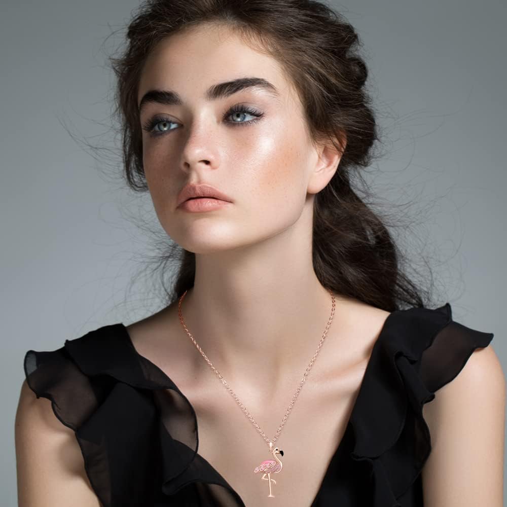 Flamingo Necklace for Women Hot Pink Flamingo Pendant Necklace Sterling Silver Flamingos Cute Bird Jewelry Valentine Birthday Mothers Day Gifts - Image 3