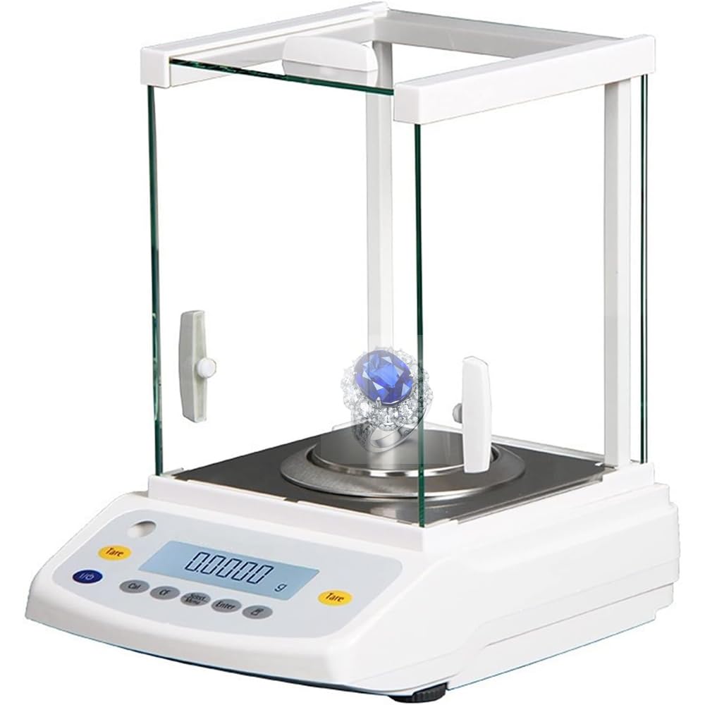 Balanza Analítica Electrónica, Báscula De Precisión De Laboratorio De 0,001 G con Parabrisas, Calibración Externa Automática, Pantalla LCD/Interfaz RS-232C, para Joyería, Polvos