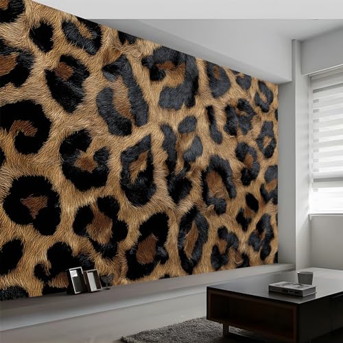 Carta da parati 3D, motivo leopardato, 400 x 280 cm (larghezza x altezza), decorazione da parete, per soggiorno, camera da letto, ufficio, corridoio, colore marrone