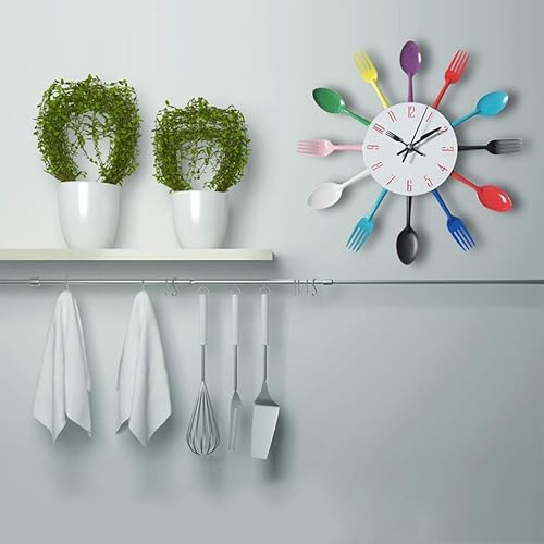 Miniatura 2 de Reloj de pared creativo de hierro artesanal, reloj de pared de cocina de metal con cuchara y tenedor de cuarzo, diseño moderno, relojes decorativos