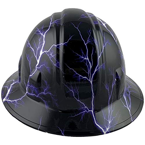 Hydrographic Full Brim Hard Hats With 6 Point Suspension - Purple Lightning Storm Design #TOP3