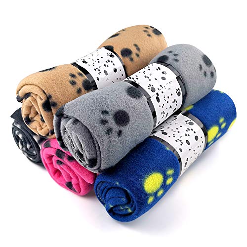 5 Pack Large Fleece Dog Cat Blanket, 38X 27 Inch Fluffy Puppy Blanket, Soft Pet Sleep Mat Bed Cover With Color Paw Printing For Home Using - Couch,Bed, Camping Mat, Car Seat #TOP12