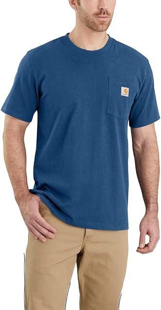 Carhartt Men's Relaxed Fit Heavyweight Short-Sleeve K87 Pocket T-Shirt Work Utility, Lakeshore Heather, XXL