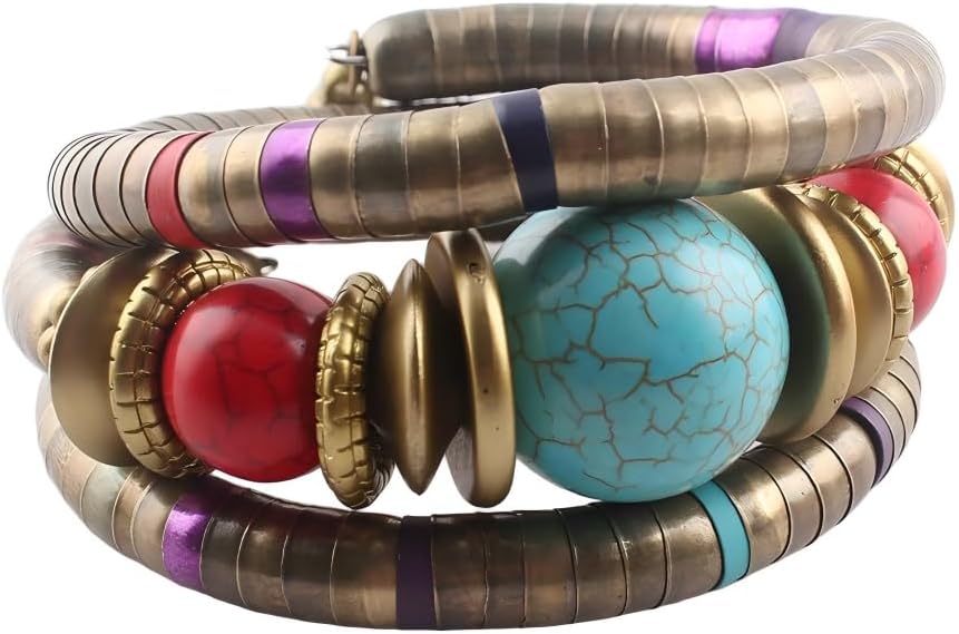 Bohemian African Bracelet for Women Men Ethnic Tribal Snake Bangle Bracelets Layered Chunky Beaded Bracelet Jewelry Gift