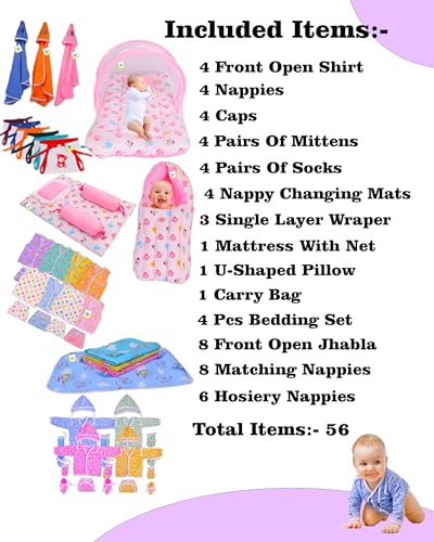 Image of Toddylon 56 in 1 New Born Baby Products All | Gift Packs | Maternity Kit | Baby Clothes | Baby Bedding | Essentials Items | Baby Shower | Infants Combo (Multicolor, 0-6 Months)