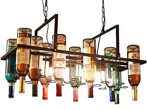 2-Light Wine Bottle Chandelier Pendant Lamp Vintage Chandelier Light Fixture Rustic Wine Rack Pendant Light Art Decor Adjustable Height for Island, Restaurant, Loft, Bar, Shop (Bottle Not Included)