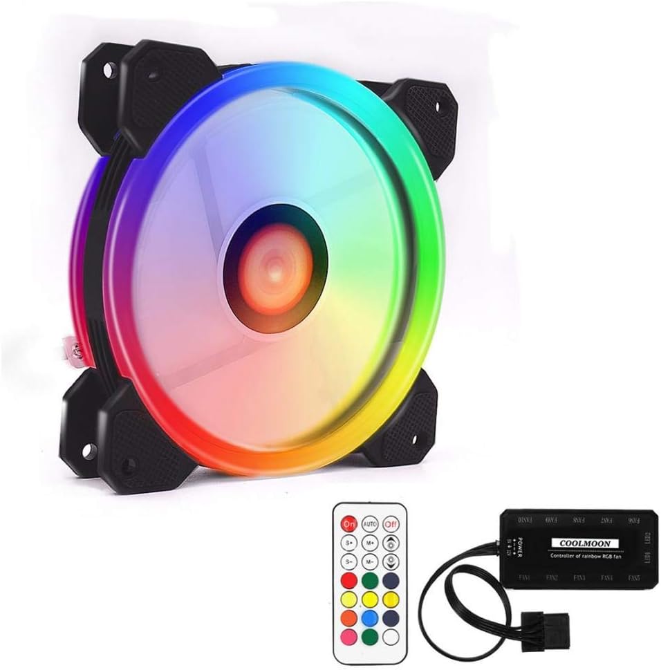 Kit RGB LED PWM Case Fans 120mm with Remote Controller Fan Hub and Extension, Hamkot Quiet Edition High Airflow Adjustable Colorful PC Case CPU Computer Cooling with Coolers, Radiators System (1 pcs)