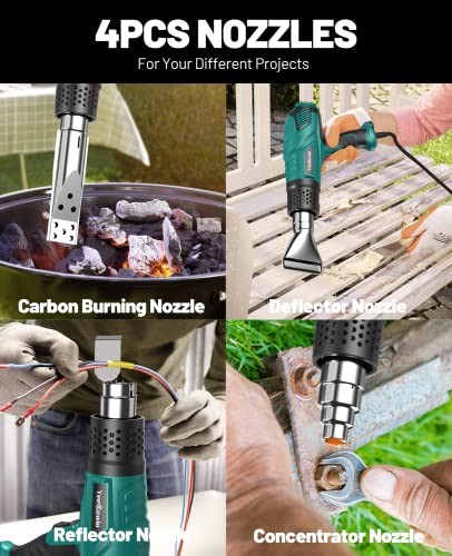 Yeegewin 1800W Heat Gun 122℉~1112℉（50℃- 600℃）Hot Air Gun Kit Variable Temperature Settings Heavy Duty Fast Heating & Overload Protection, With 4 Nozzels For Shrink Wrap,Vinyl, Crafts, Epoxy Resin #TOP6