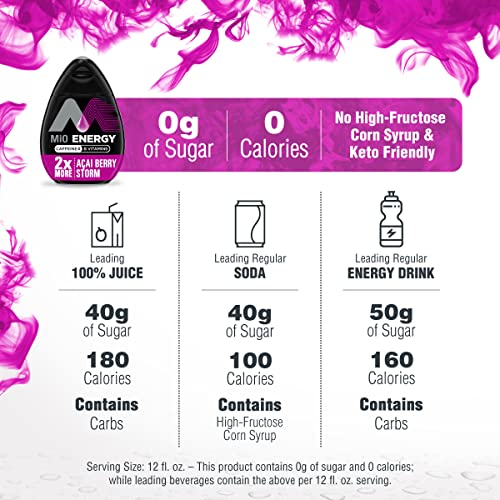 Image of MiO Energy Acai Berry Storm Naturally Flavored with other natural flavors Liquid Water Enhancer Drink Mix with Caffeine & B Vitamins with 2X More (3.24 fl. oz. Bottle) (Pack of 4)