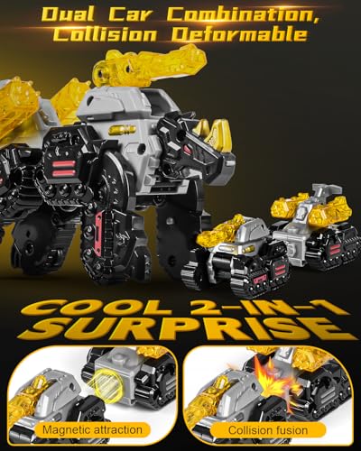 Image of Yivsen Collision Transforming Dinosaur Car Toy, 2 Crash & Transform Magnetic Cars Transform into Dinosaur Toys, Dino Robot Toy for Kids, Ideal Birthday Party Gift Toys for Kids Boys Girls, Black