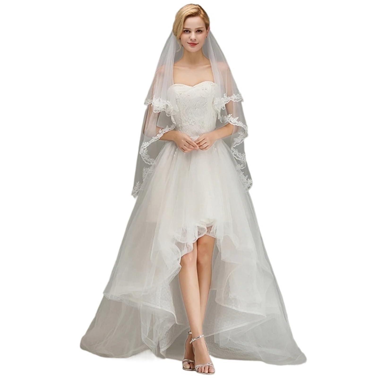 Generico Velos de novia Veli da sposa corti bordati Morbido tulle Accessori da sposa Veli da sposa