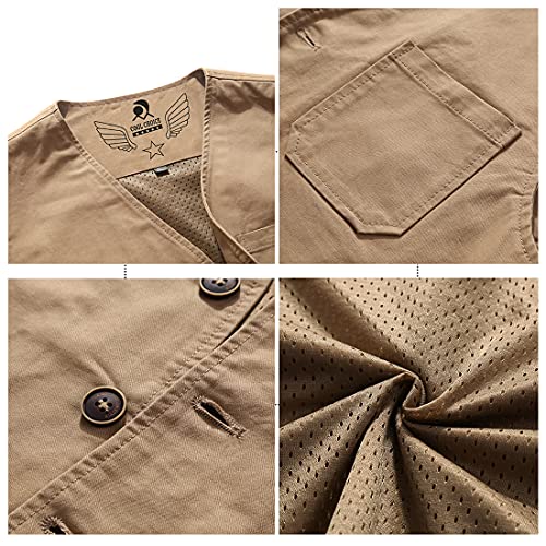 Prijouhe Men's Casual Outdoor Cotton Vest Lightweight Breathable Multi-Pocket Fishing Safari Travel Vests Outwear #TOP6