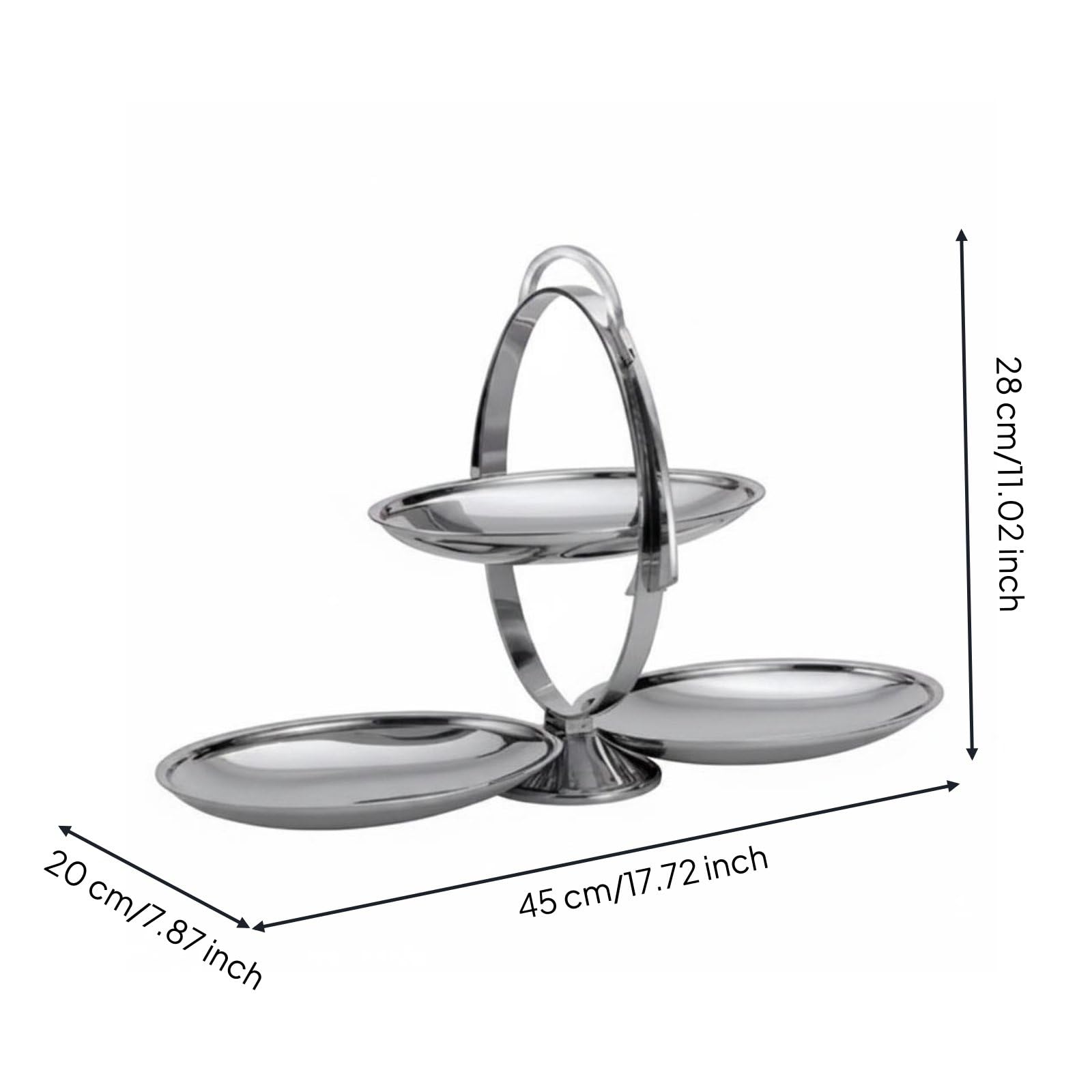 Alzatina Pieghevole a 3 Piani Salvaspazio Vassoio da Portata in Acciaio Acciaio Inossidabile Design Moderno Centrotavola a 3 Vassoi per Buffet, Feste, 45-20-28cm, Espanso
