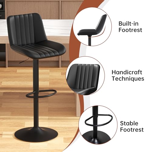 Image of JAMFLY Modern Leather Bar Stools - Swivel & Height-Adjustable Bar Chairs with Footrest, Ergonomic Design for Kitchen Island, Home & Commercial Bar - Set of 2, Black