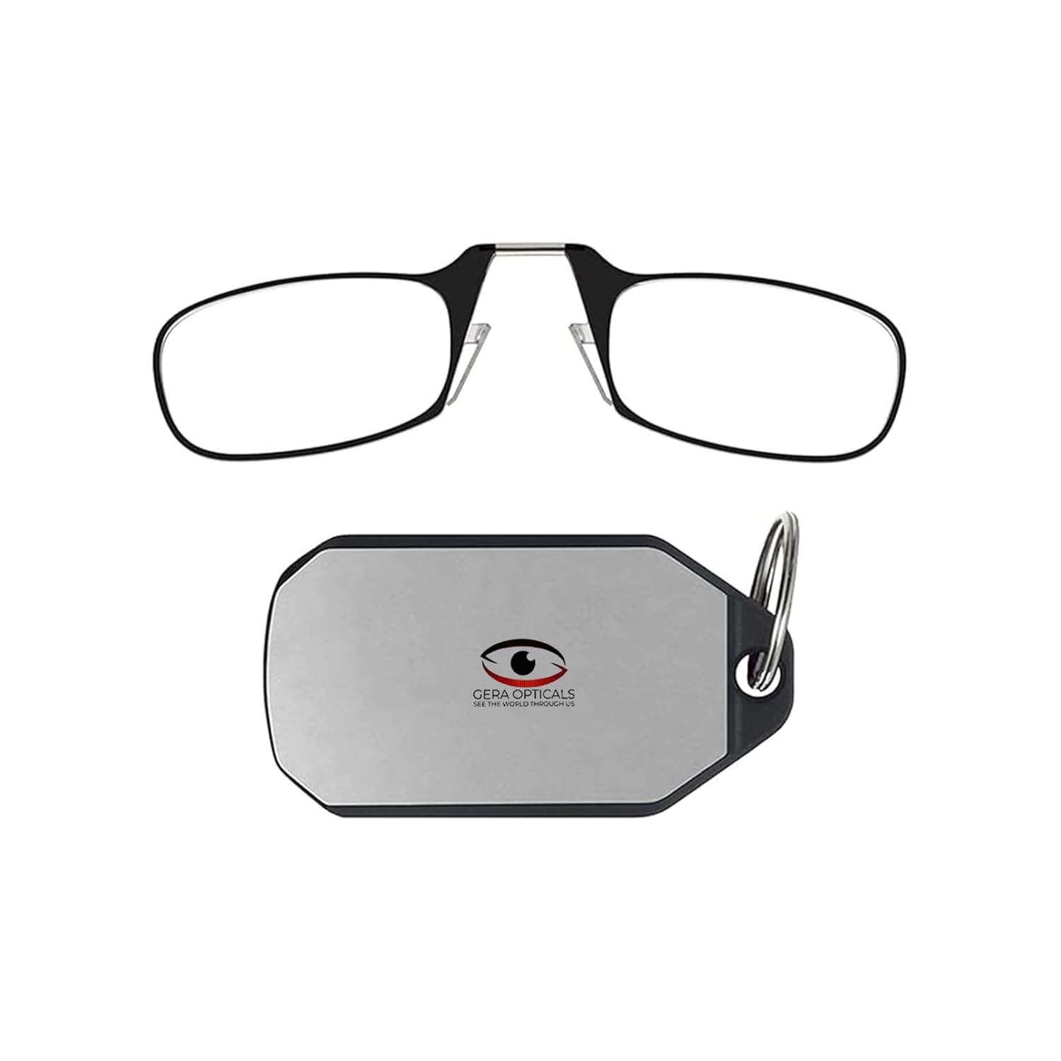 Portable Clip-On Reading Glasses with Protective Case, Black Frame, Keychain Design Portable Clip-On Reading Glasses with Protective Case, Black Frame, Keychain Design