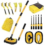 Car Wash Brush with Long Handle, 55 inch Car Wash Mop Car Wash Kit Mitt Retractable Bent Pole Car Wash Brush for Cars RV Truck Boat