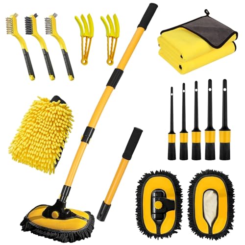 Car Wash Brush with Long Handle, 55 inch Car Wash Mop Car Wash Kit Mitt Retractable Bent Pole Car Wash Brush for Cars RV Truck Boat by NIUMID - Used condition - US$34.40
