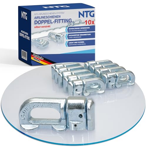 NTG 10 Stück | Doppel Fitting für Airlineschiene | verzinkt | Double Stud | ohne Ring| Zurrschiene | Endbeschlag
