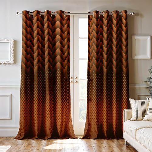 Image of Ultimate Trends Room Darkening Digital Printed Modern Curtain 65-70% Opacity,Diamond Eyelets, Tie Back, Modern Prints, 5 FEET Pack of 2,Brownz