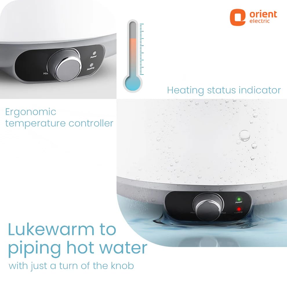 Orient Electric Aquanova Neo Water Heater with temperature control knob and heating status indicator