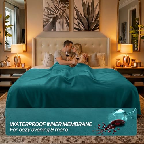 Luciphia 100% Waterproof Blanket for Adults or Large Dogs, Soft Polar Fleece XL Pet Throw Blankets for Bed Couch Protector Washable, Reversible Leakproof Furniture Protection,Teal Camel,82x90 inch - image 2