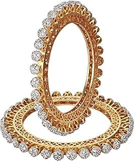 Ratnavali jewels American Diamond Studded Gold Plated Traditional White CZ/Diamond Bangles Pacheli kada for Women/Girls RV... Price In India