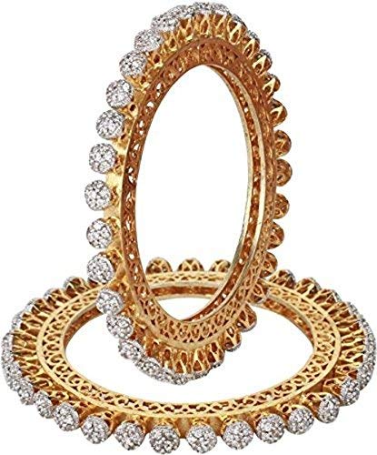 Ratnavali jewels American Diamond Studded Gold Plated Traditional White CZ/Diamond Bangles Pacheli kada for Women/Girls RV... - Review, Price and Buying Guide