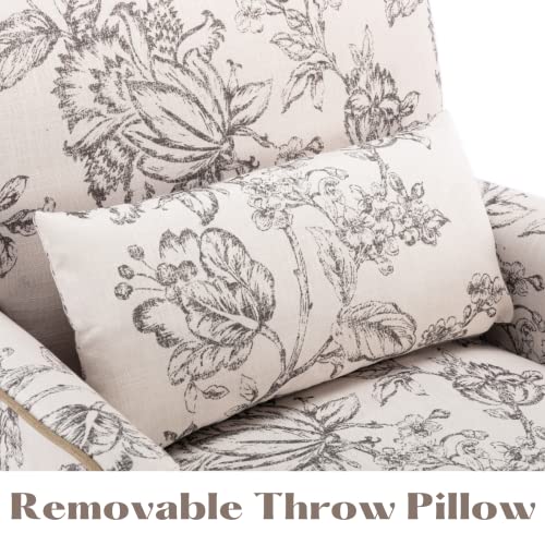 Cimoo Mid Century Accent Chair Floral Reading Chair With Removable Pillow Wingback Arm Chair Upholstered Comfy Single Sofa For Living Room/Bedroom/Fireplace, Beige #TOP5